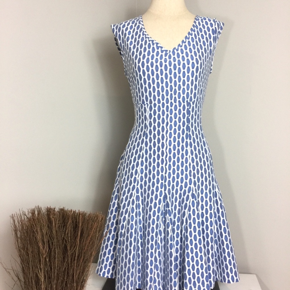 Taylor Dresses Blue White Flare Sleeveless Dress